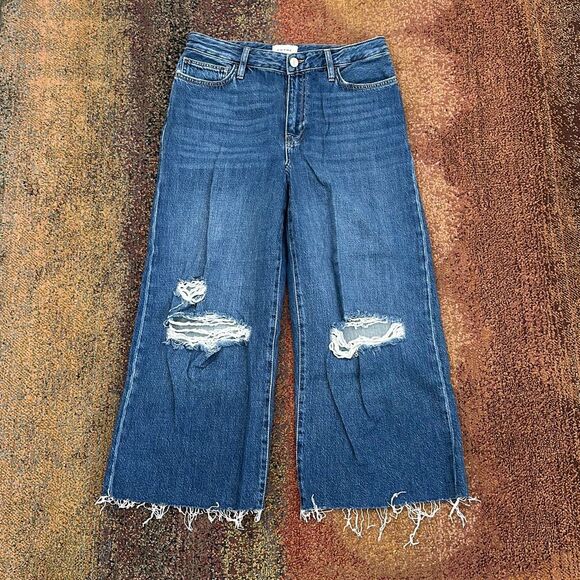 FRAME High-Rise Wide Crop Distressed Jeans Size 31 - Picture 2 of 13